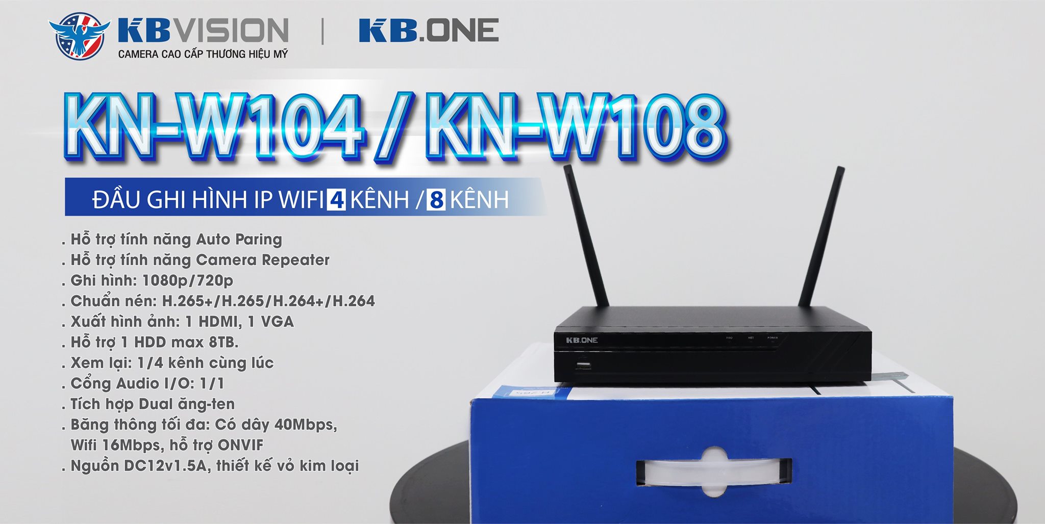 Bán Đầu ghi hình Wifi KBONE KN-W108 8 Kênh IP - Bảng báo giá KBONE - Phân phối Lắp đặt Camera quan sát TP.HCM
