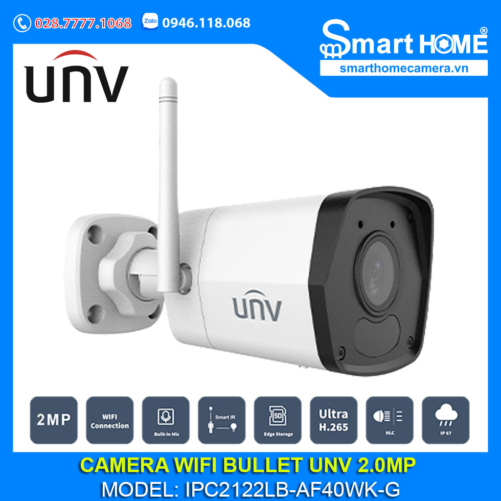 Camera UNV IPC2122LB-AF40WK-G - Camera Wifi Thân Trụ UNV 2.0MP Ultra265