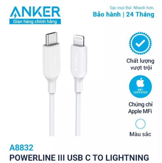 Cáp sạc Anker A8632 USB-C to Lightning Powerline Flow III 0.9m